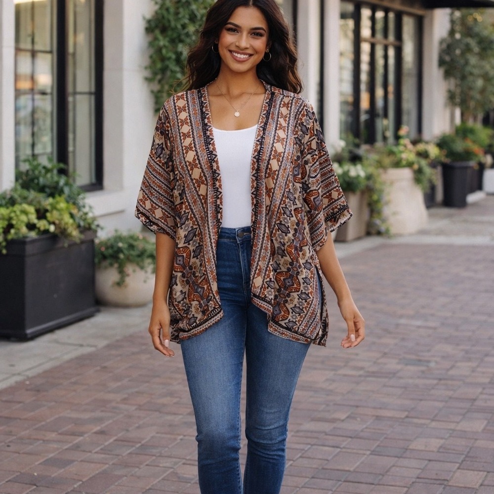 Boho Kimono Cardigan Festival Bohemian Beach Lightweight Sheer Layering Chic XL